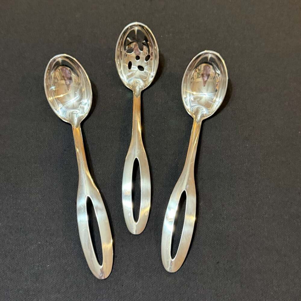 Stainless Steel Serving Spoons Set of 3 - 2 Solid 1 Slotted High Quality